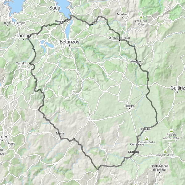 Map miniature of "Scenic Countryside" cycling inspiration in Galicia, Spain. Generated by Tarmacs.app cycling route planner