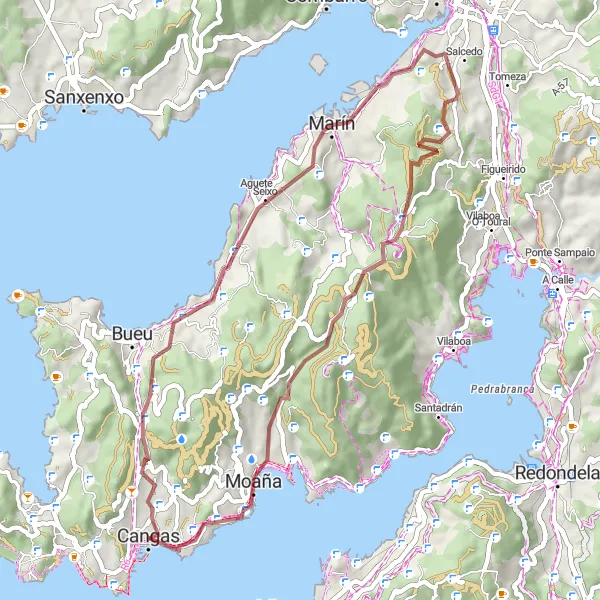 Miniatuurkaart van de fietsinspiratie "Off-road avontuur met prachtige landschappen rond Cangas-Do-Morrazo" in Galicia, Spain. Gemaakt door de Tarmacs.app fietsrouteplanner