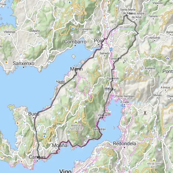 Miniaturní mapa "Cestovní Trasa dookola Cangas" inspirace pro cyklisty v oblasti Galicia, Spain. Vytvořeno pomocí plánovače tras Tarmacs.app