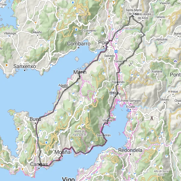 Miniatuurkaart van de fietsinspiratie "Uitdagende fietstocht met prachtige uitzichten" in Galicia, Spain. Gemaakt door de Tarmacs.app fietsrouteplanner