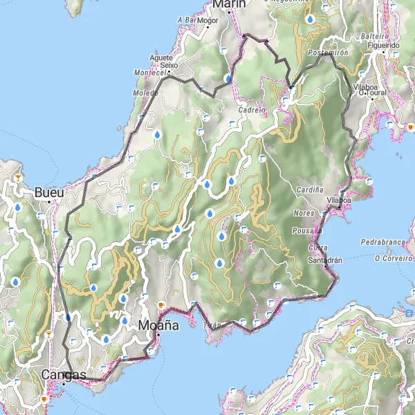 Miniature de la carte de l'inspiration cycliste "Les collines pittoresques de Galice" dans la Galicia, Spain. Générée par le planificateur d'itinéraire cycliste Tarmacs.app