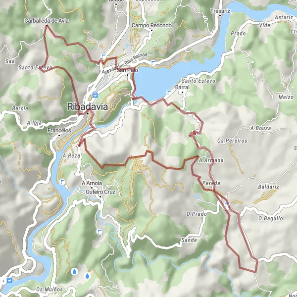 Map miniature of "Ruta das Fervenzas" cycling inspiration in Galicia, Spain. Generated by Tarmacs.app cycling route planner