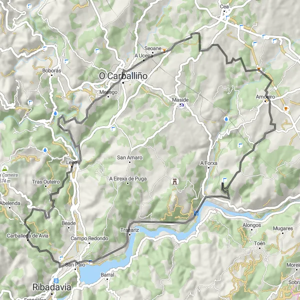 Map miniature of "Ruta das Termeas" cycling inspiration in Galicia, Spain. Generated by Tarmacs.app cycling route planner