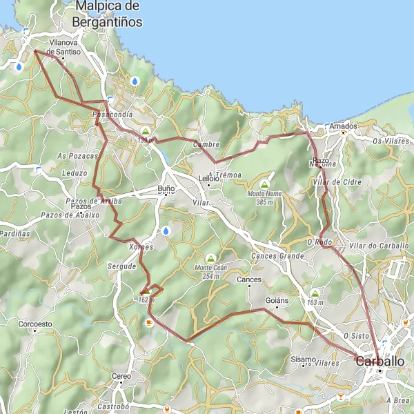 Miniaturní mapa "Gravel Route to Monte do Couto" inspirace pro cyklisty v oblasti Galicia, Spain. Vytvořeno pomocí plánovače tras Tarmacs.app