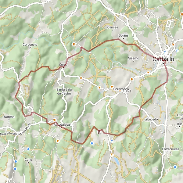 Karten-Miniaturansicht der Radinspiration "Rundfahrt Carballo - Cerqueirás de Arriba - Monte da Rabadeira - Cereo Vello - Monte do Couto - Carballo" in Galicia, Spain. Erstellt vom Tarmacs.app-Routenplaner für Radtouren