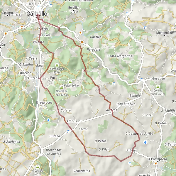 Miniaturní mapa "Scenic Gravel Route to Somido" inspirace pro cyklisty v oblasti Galicia, Spain. Vytvořeno pomocí plánovače tras Tarmacs.app