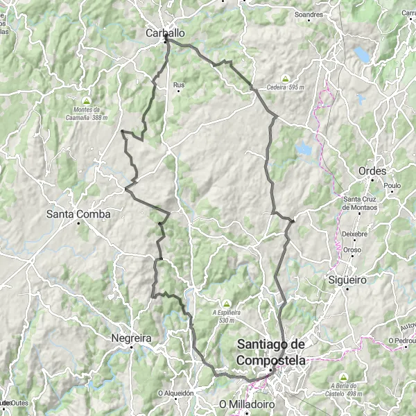 Miniaturní mapa "Jízda na kole kolem Carballo - Road" inspirace pro cyklisty v oblasti Galicia, Spain. Vytvořeno pomocí plánovače tras Tarmacs.app