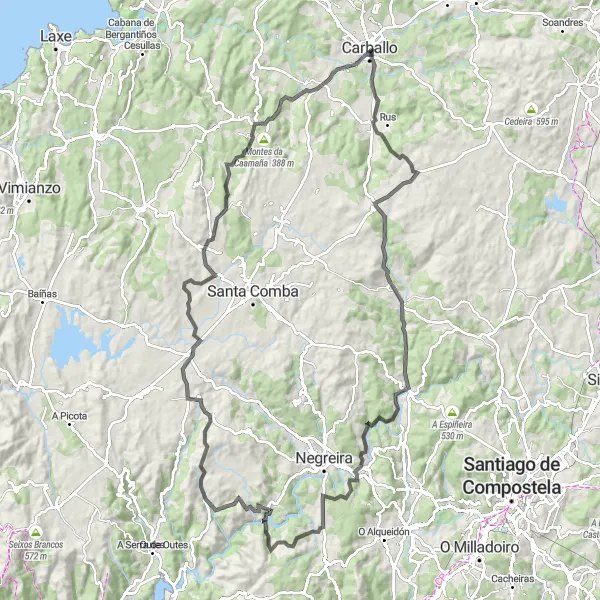 Miniaturekort af cykelinspirationen "Carballo - A Ponte Rosende Loop" i Galicia, Spain. Genereret af Tarmacs.app cykelruteplanlægger