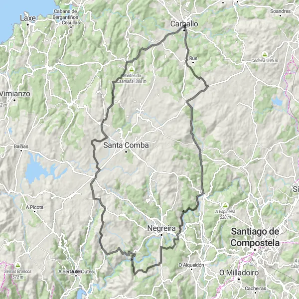 Miniaturní mapa "Jízda na kole kolem Carballo - Road" inspirace pro cyklisty v oblasti Galicia, Spain. Vytvořeno pomocí plánovače tras Tarmacs.app