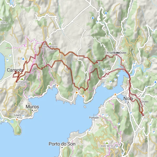 Miniatua del mapa de inspiración ciclista "Ruta de Grava desde Carnota III" en Galicia, Spain. Generado por Tarmacs.app planificador de rutas ciclistas