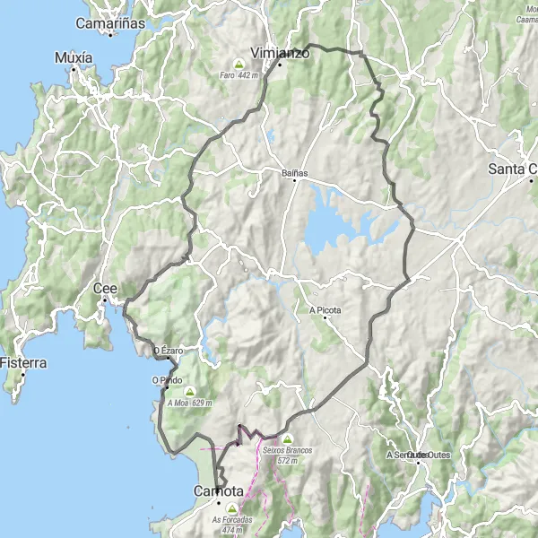 Miniatuurkaart van de fietsinspiratie "Wegfietsen door een fascinerend landschap" in Galicia, Spain. Gemaakt door de Tarmacs.app fietsrouteplanner