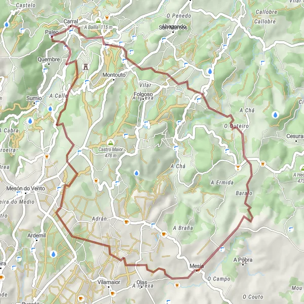 Map miniature of "Carral gravel loop" cycling inspiration in Galicia, Spain. Generated by Tarmacs.app cycling route planner