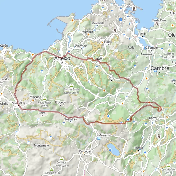 Map miniature of "Ruta de Carral Gravel" cycling inspiration in Galicia, Spain. Generated by Tarmacs.app cycling route planner