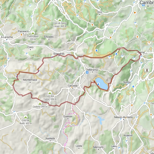 Map miniature of "Gravel Adventure in Carral" cycling inspiration in Galicia, Spain. Generated by Tarmacs.app cycling route planner