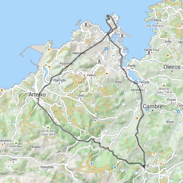 Miniatua del mapa de inspiración ciclista "Ruta de Carral a Folgueira" en Galicia, Spain. Generado por Tarmacs.app planificador de rutas ciclistas
