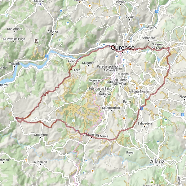 Karten-Miniaturansicht der Radinspiration "Gravelroute von Cartelle" in Galicia, Spain. Erstellt vom Tarmacs.app-Routenplaner für Radtouren