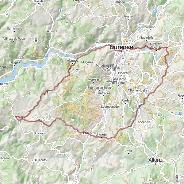 Miniatuurkaart van de fietsinspiratie "Gravelavontuur in de natuur van Galicië" in Galicia, Spain. Gemaakt door de Tarmacs.app fietsrouteplanner