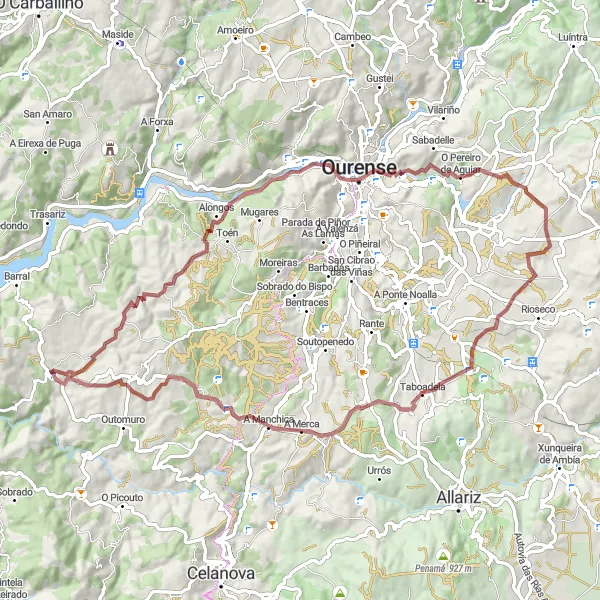 Miniature de la carte de l'inspiration cycliste "Les sentiers panoramiques de Galice sur gravier" dans la Galicia, Spain. Générée par le planificateur d'itinéraire cycliste Tarmacs.app