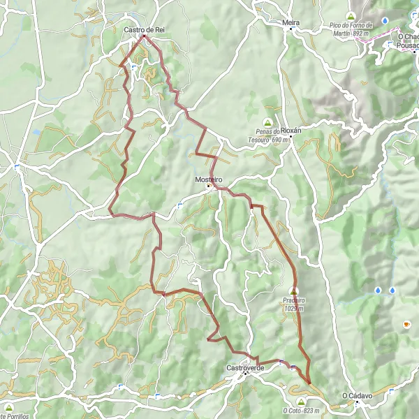 Miniatuurkaart van de fietsinspiratie "Gravelroute van 63 km vanaf Castro de Rei" in Galicia, Spain. Gemaakt door de Tarmacs.app fietsrouteplanner