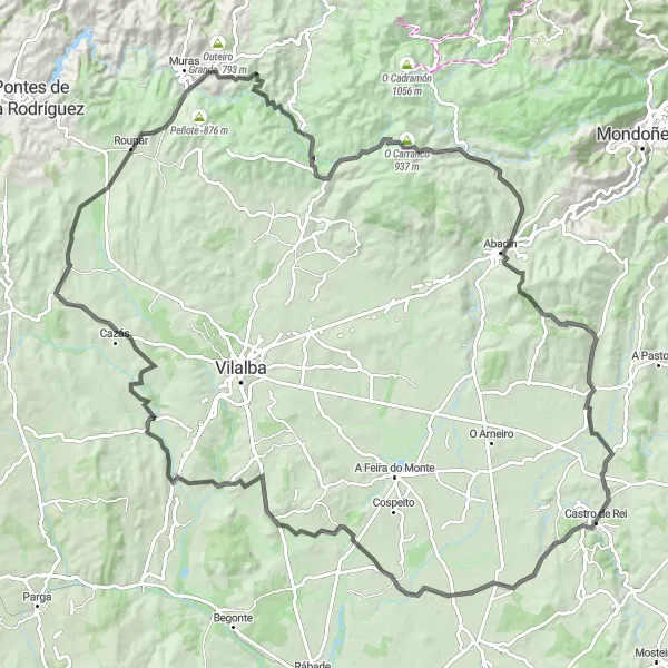 Miniaturní mapa "Okruh kolem Castro de Rei" inspirace pro cyklisty v oblasti Galicia, Spain. Vytvořeno pomocí plánovače tras Tarmacs.app