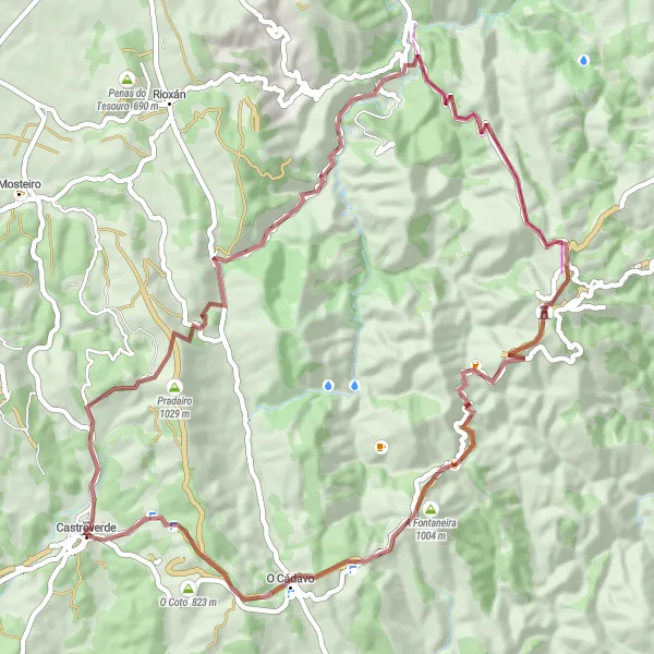 Map miniature of "Monte do Castelo and Vilabade Gravel Route" cycling inspiration in Galicia, Spain. Generated by Tarmacs.app cycling route planner