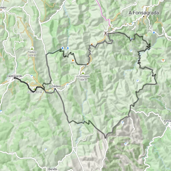 Miniature de la carte de l'inspiration cycliste "La Route des Sommets" dans la Galicia, Spain. Générée par le planificateur d'itinéraire cycliste Tarmacs.app