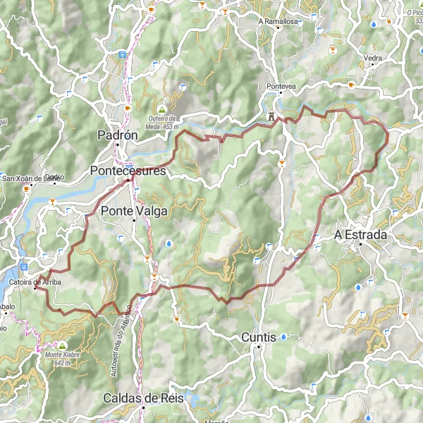 Miniatura della mappa di ispirazione al ciclismo "Avventura in sterrato da Catoira" nella regione di Galicia, Spain. Generata da Tarmacs.app, pianificatore di rotte ciclistiche