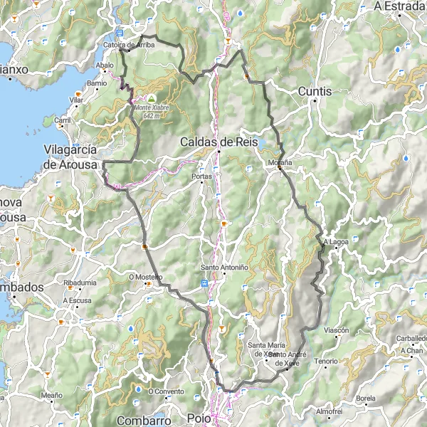 Miniatura della mappa di ispirazione al ciclismo "Percorso ciclistico stradale vicino a Catoira" nella regione di Galicia, Spain. Generata da Tarmacs.app, pianificatore di rotte ciclistiche