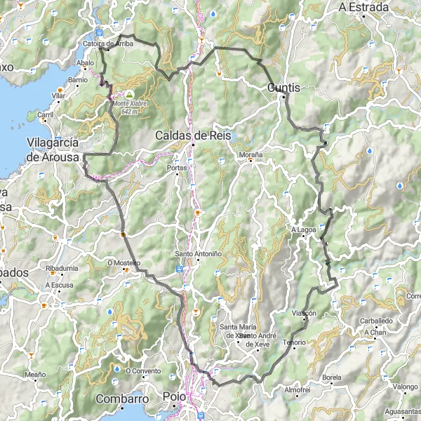 Miniatura della mappa di ispirazione al ciclismo "Sfida tra Cuntis e Catoira" nella regione di Galicia, Spain. Generata da Tarmacs.app, pianificatore di rotte ciclistiche