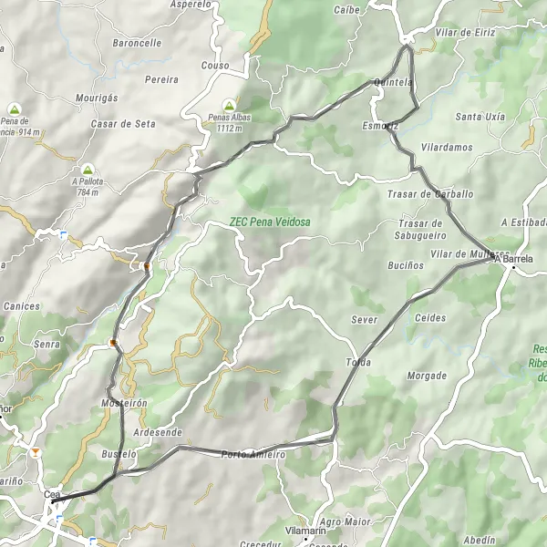 Miniatuurkaart van de fietsinspiratie "Camino de las Montañas" in Galicia, Spain. Gemaakt door de Tarmacs.app fietsrouteplanner