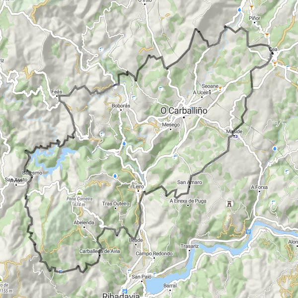 Miniatura della mappa di ispirazione al ciclismo "Immergiti nella bellezza della Galizia" nella regione di Galicia, Spain. Generata da Tarmacs.app, pianificatore di rotte ciclistiche