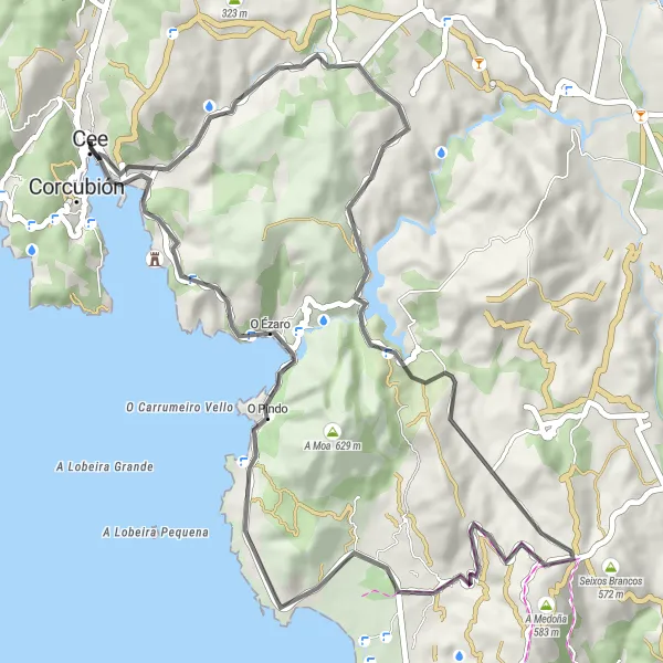 Miniaturní mapa "Trasa Santa Uxía – O Pindo" inspirace pro cyklisty v oblasti Galicia, Spain. Vytvořeno pomocí plánovače tras Tarmacs.app