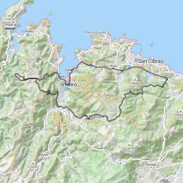 Miniaturní mapa "Road route to Cervo" inspirace pro cyklisty v oblasti Galicia, Spain. Vytvořeno pomocí plánovače tras Tarmacs.app