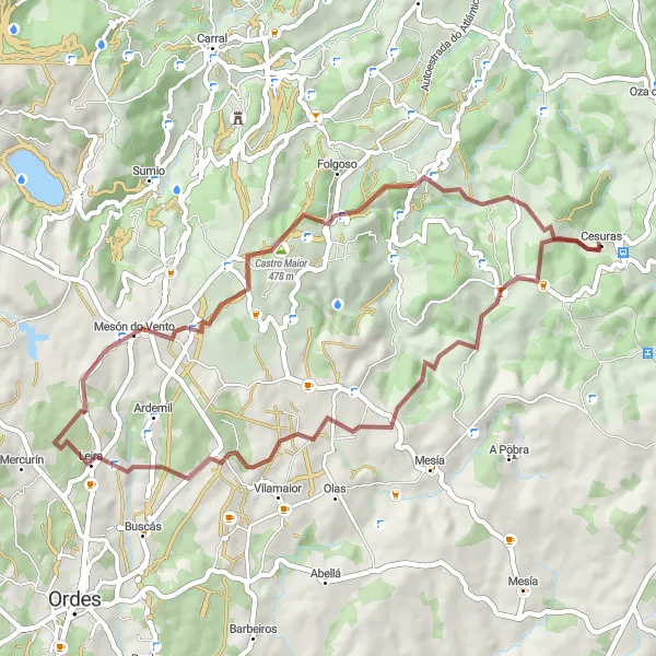Miniatua del mapa de inspiración ciclista "Ruta de Grava Cesuras - Fernandelo - Alto da Revolta - Beche" en Galicia, Spain. Generado por Tarmacs.app planificador de rutas ciclistas