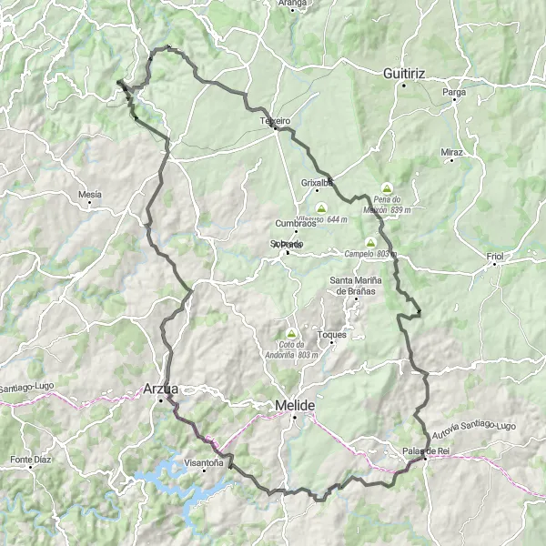Miniatua del mapa de inspiración ciclista "Ruta de las Colinas de Galicia" en Galicia, Spain. Generado por Tarmacs.app planificador de rutas ciclistas