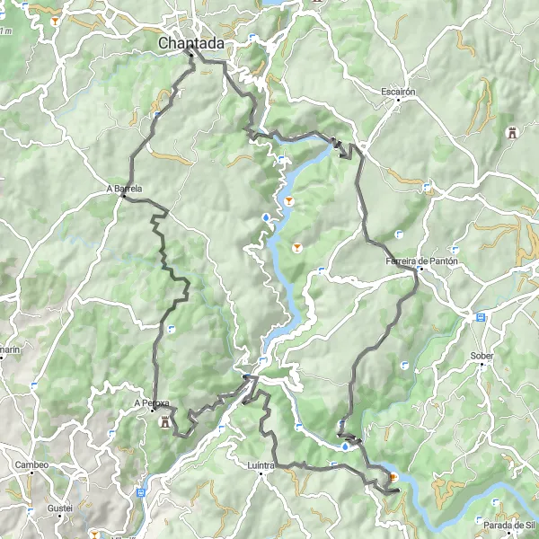 Map miniature of "Ribeira Sacra Circuit from A Ponte" cycling inspiration in Galicia, Spain. Generated by Tarmacs.app cycling route planner