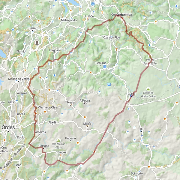 Miniatura della mappa di ispirazione al ciclismo "Circuito collinare Figueiras - Coirós" nella regione di Galicia, Spain. Generata da Tarmacs.app, pianificatore di rotte ciclistiche