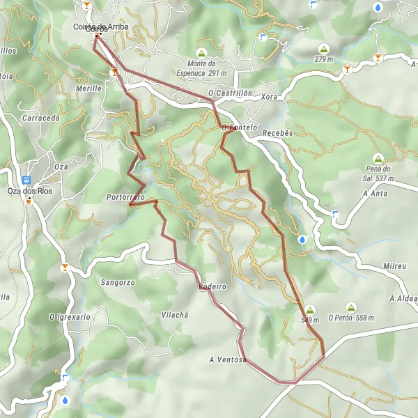 Miniaturní mapa "Trasa okolo Coirós" inspirace pro cyklisty v oblasti Galicia, Spain. Vytvořeno pomocí plánovače tras Tarmacs.app