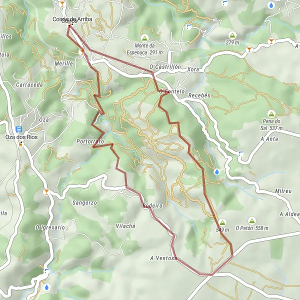 Miniatuurkaart van de fietsinspiratie "Vallei van Coirós" in Galicia, Spain. Gemaakt door de Tarmacs.app fietsrouteplanner