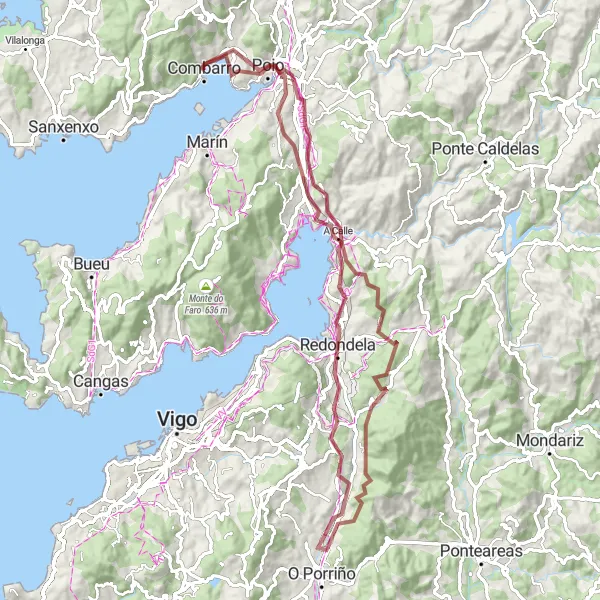 Miniatura della mappa di ispirazione al ciclismo "Circuito gravel tra Pontevedra e Redondela" nella regione di Galicia, Spain. Generata da Tarmacs.app, pianificatore di rotte ciclistiche
