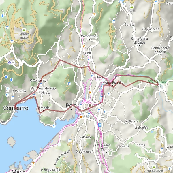 Miniatuurkaart van de fietsinspiratie "Gravelfietstocht door de omgeving van Combarro" in Galicia, Spain. Gemaakt door de Tarmacs.app fietsrouteplanner