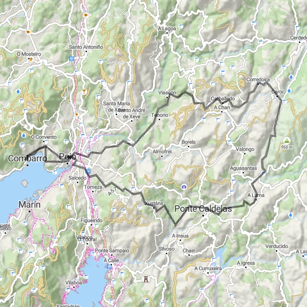 Miniaturní mapa "Cyklotrasa Pontevedra - Coto de Ramalloso - A Fracha" inspirace pro cyklisty v oblasti Galicia, Spain. Vytvořeno pomocí plánovače tras Tarmacs.app