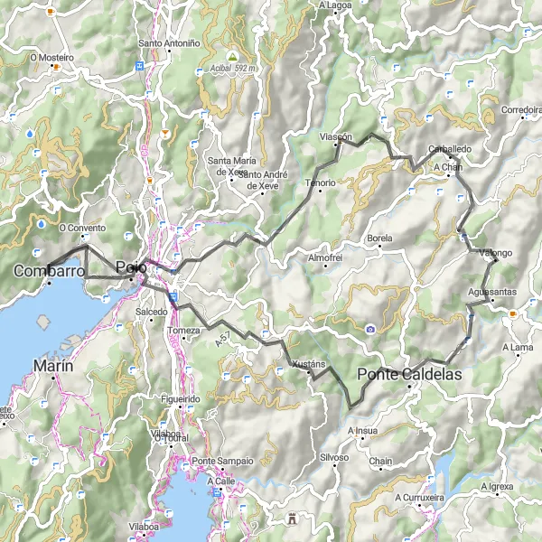 Miniatura mapy "Przejażdżka po pięknej okolicy w pobliżu Combarro" - trasy rowerowej w Galicia, Spain. Wygenerowane przez planer tras rowerowych Tarmacs.app