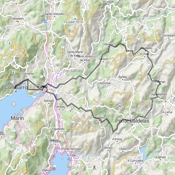 Miniatuurkaart van de fietsinspiratie "Uitdagende fietsroute langs historische bezienswaardigheden" in Galicia, Spain. Gemaakt door de Tarmacs.app fietsrouteplanner