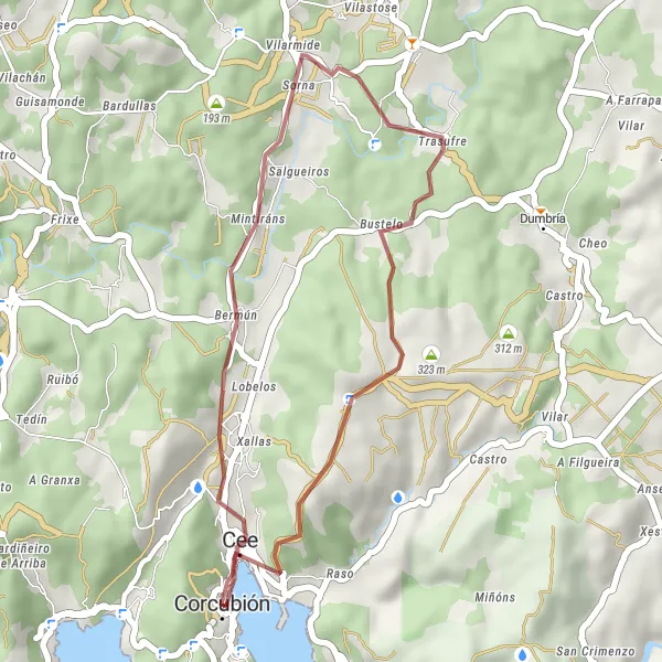 Miniaturní mapa "Gravel Kolem Corcubiónu" inspirace pro cyklisty v oblasti Galicia, Spain. Vytvořeno pomocí plánovače tras Tarmacs.app