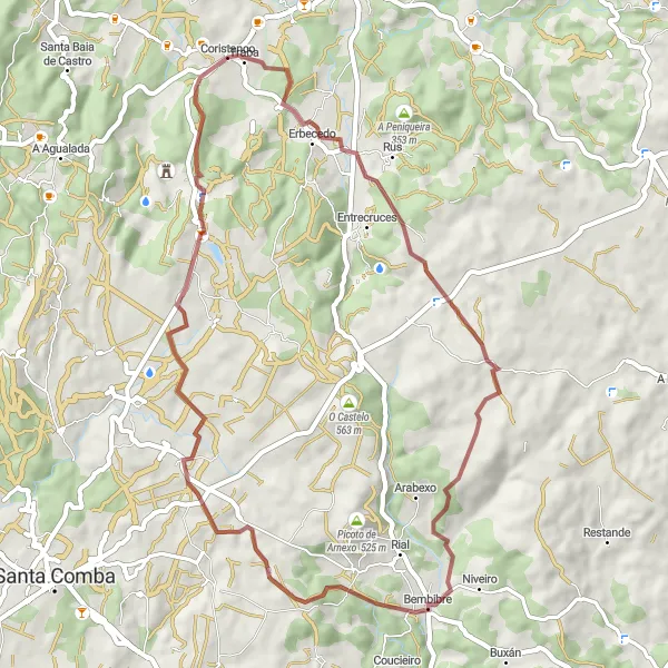 Miniaturní mapa "Okružní cyklistická trasa kolem Coristanca (štěrková)" inspirace pro cyklisty v oblasti Galicia, Spain. Vytvořeno pomocí plánovače tras Tarmacs.app