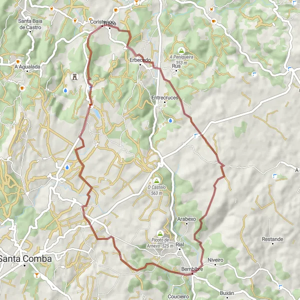 Miniatuurkaart van de fietsinspiratie "Gravelroute door Coristanco" in Galicia, Spain. Gemaakt door de Tarmacs.app fietsrouteplanner