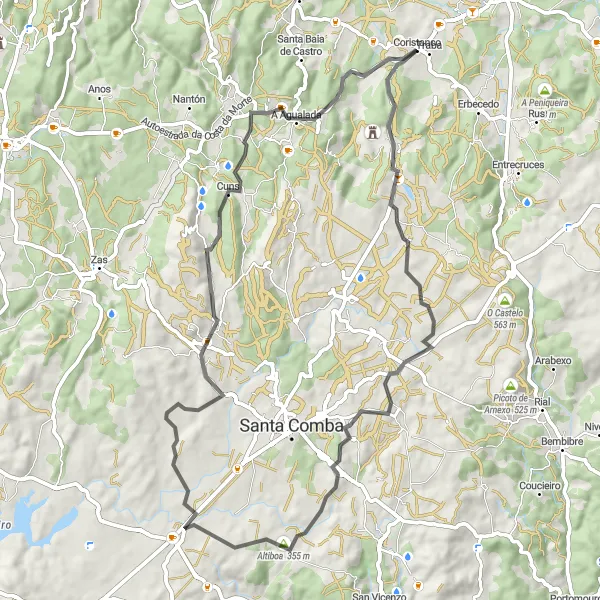 Miniature de la carte de l'inspiration cycliste "Aventure sur Route" dans la Galicia, Spain. Générée par le planificateur d'itinéraire cycliste Tarmacs.app