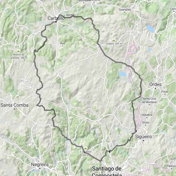 Miniaturní mapa "Okružní cyklistická trasa kolem Coristanca" inspirace pro cyklisty v oblasti Galicia, Spain. Vytvořeno pomocí plánovače tras Tarmacs.app