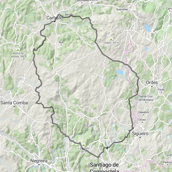 Map miniature of "Costa da Morte" cycling inspiration in Galicia, Spain. Generated by Tarmacs.app cycling route planner